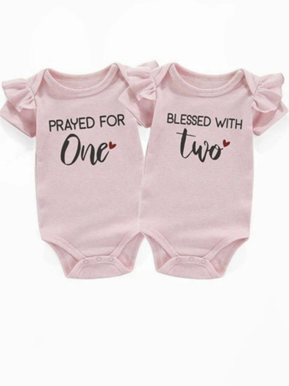 Prayed for One Blessed with Two Twin Bodysuit Set Pink Baby Bodysuits
